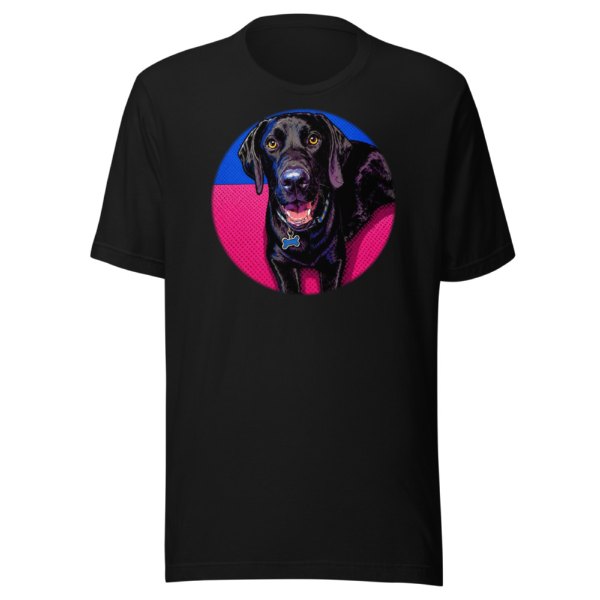A T-shirt with a pop art black cat