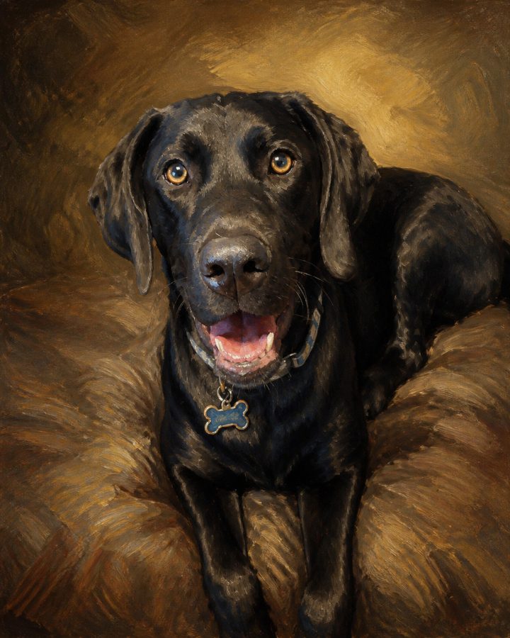 Oil Painting portrait of Luna, a black cat