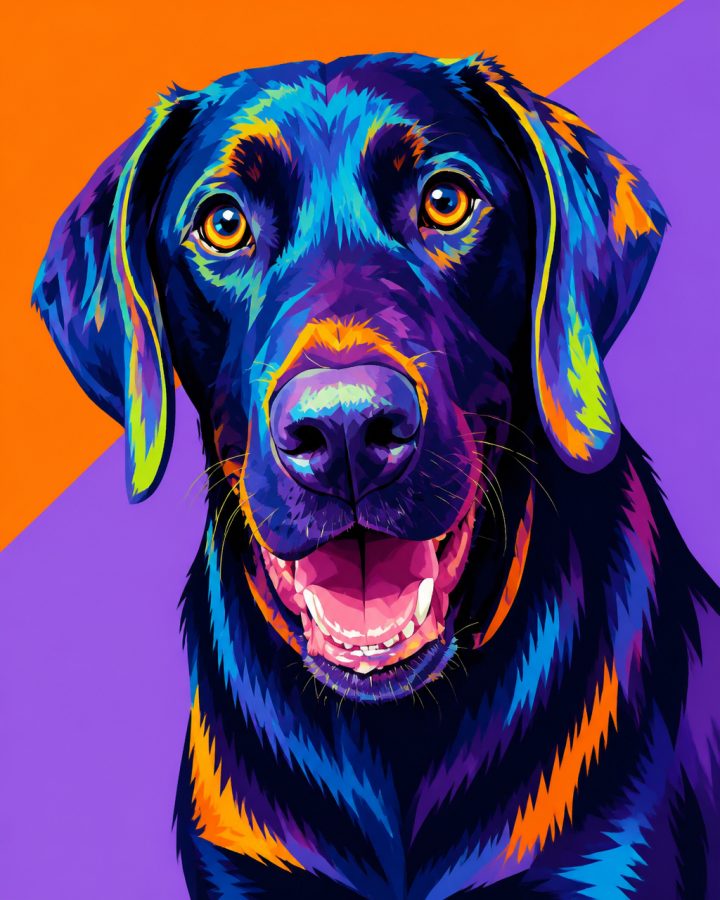 Prismatic Pop Art portrait of Luna, a black cat
