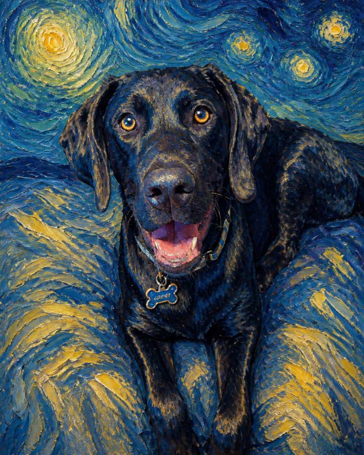Van Gogh portrait of Luna, a black cat